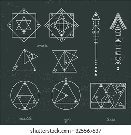 Set of geometric shapes and arrows. Trendy hipster icons and logotypes. Religion, philosophy, spirituality, occultism symbols collection. isolated