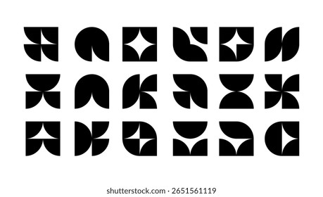 Conjunto de formas geométricas em uma coleção de estilo Bauhaus de formas abstratas minimalistas modernas para design de logotipo e branding. Elementos gráficos vetoriais.