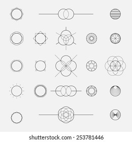 Set of geometric shapes, circles, line design, vector