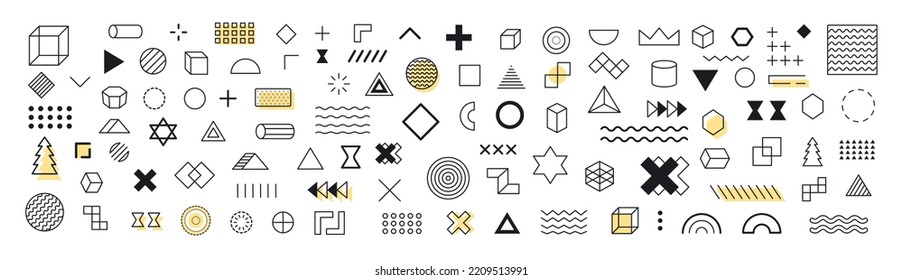 Set of geometric shapes. Collection trendy halftone geometric shapes. Retro funky graphic. Memphis design retro elements. Vector illusatration