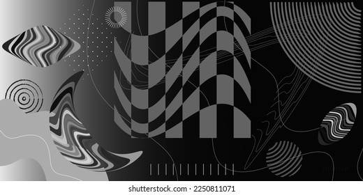 Set of geometric shapes. Combination of halftone elements. Composition on background. Elements for web, vintage, advertising, banner.