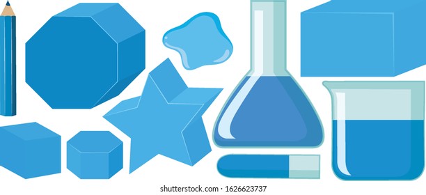 Set of geometric shapes and containers in blue illustration
