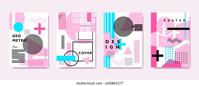 Set of geometric shapes cover poster template. Colorful with abstract background composition. 