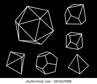 a set of geometric shapes and crystals