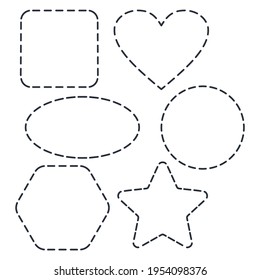 Un conjunto de formas geométricas para cortar. Oval, círculo, hexágono, cuadrado, estrella, corazón. Ilustración vectorial aislada en fondo blanco.