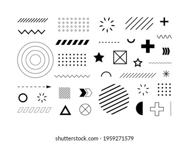 Set Of Geometric Shapes. Different abstract isolated design symbols and elements. Vector illustration