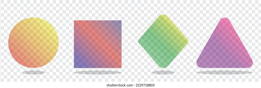 Set of geometric shapes and editable strokes with holographic gradient isolated