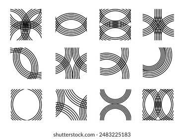 Conjunto de Formas geométricas en diseño plano de dibujos animados. Colección de rayas de línea Rainbow diseñadas en un estilo moderno sobre fondo blanco. Ilustración vectorial.