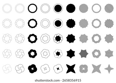Conjunto de Formas geométricas que forman Elementos de diseño con estrellas, círculos y Formas redondeadas, colección para proyectos de diseño
