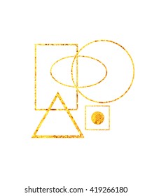 Set of geometric shapes. Golden texture. Isolated design elements