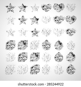 Set of Geometric Shapes in Grunge Style. 