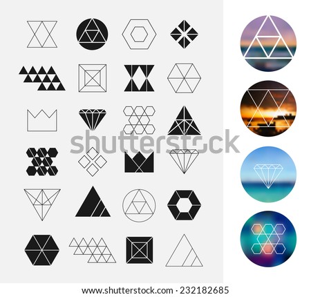 Set of geometric shapes. Hipster retro backgrounds and logotypes. 