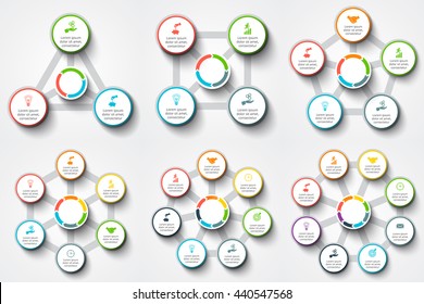 Set of geometric shapes for infographic. Template for cycle diagram, graph, presentation and round chart. Business concept with 3, 4, 5, 6, 7 and 8 options, parts, steps or processes.
