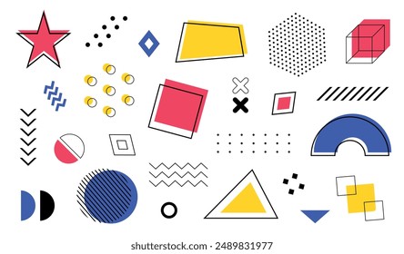 Conjunto de Formas geométricas aisladas sobre fondo blanco. Formas de diseño de estilo memphis. reserva Vector