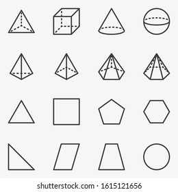 Set of geometric shapes line vector icon isolated on white background.
