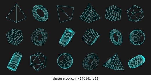 Set of geometric shapes. Linear geometry on a black background.Square, Triangle, Circle . Vector illustration.