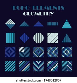Establecer: Formas geométricas hechas de rayas. Diseño sencillo en composición geométrica. Ilustración vectorial para diseño web o impresión.