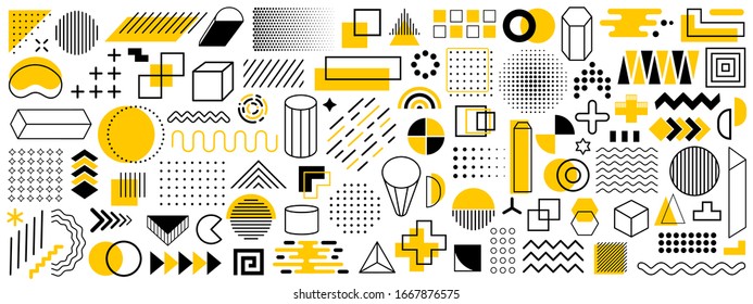 Set of geometric shapes. Memphis design retro elements. Collection trendy halftone geometric shapes. Retro funky graphic, 90s trends designs and vintage print element collection – stock vector - Shutterstock ID 1667876575