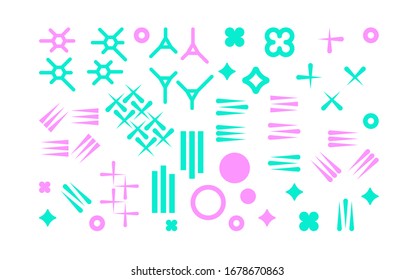 Set of geometric shapes. Memphis design, retro elements for web, vintage, advertisement, commercial banner, poster, leaflet, billboard, sale. Collection trendy vector geometric shapes.