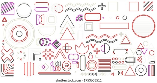 Set of geometric shapes. Memphis design, retro elements for web, vintage, advertisement, commercial banner, poster, leaflet, billboard, sale. Collection trendy halftone vector geometric shapes.