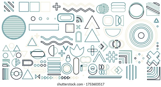 Set of geometric shapes. Memphis design, retro elements for web, vintage, advertisement, commercial banner, poster, leaflet, billboard, sale. Collection trendy halftone vector geometric shapes.