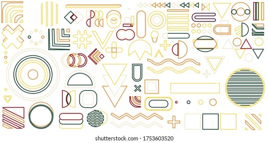 Set of geometric shapes. Memphis design, retro elements for web, vintage, advertisement, commercial banner, poster, leaflet, billboard, sale. Collection trendy halftone vector geometric shapes.