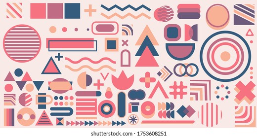Satz geometrischer Formen. Memphis-Design, Retro-Elemente für Web, Vintage, Werbung, Werbebanner, Plakat, Broschüre, Plakatwand, Verkauf. Kollektion trendige halftone, geometrische Formen der Vektorgrafik.