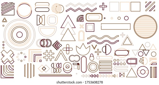 Set of geometric shapes. Memphis design, retro elements for web, vintage, advertisement, commercial banner, poster, leaflet, billboard, sale. Collection trendy halftone vector geometric shapes.