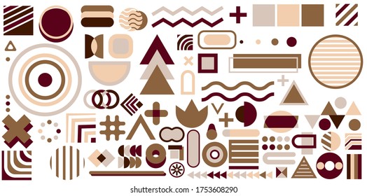 Satz geometrischer Formen. Memphis-Design, Retro-Elemente für Web, Vintage, Werbung, Werbebanner, Plakat, Broschüre, Plakatwand, Verkauf. Kollektion trendige halftone, geometrische Formen der Vektorgrafik.