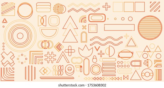 Set of geometric shapes. Memphis design, retro elements for web, vintage, advertisement, commercial banner, poster, leaflet, billboard, sale. Collection trendy halftone vector geometric shapes.