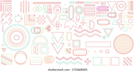 Set of geometric shapes. Memphis design, retro elements for web, vintage, advertisement, commercial banner, poster, leaflet, billboard, sale. Collection trendy halftone vector geometric shapes.