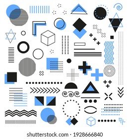 Set of  geometric shapes. Memphis design, Collection trendy halftone vector geometric shapes.
