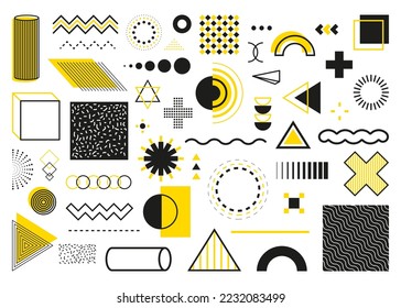 Set of geometric shapes. Memphis design, retro elements for web, vintage, advertisement, commercial banner, poster, billboard. Collection trendy halftone vector geometric shapes. Vector illustration.
