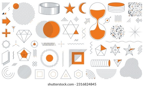 Conjunto de formas geométricas. elementos de diseño memphis, formas gráficas de línea geométrica abstracta. ilustración de vector aislado