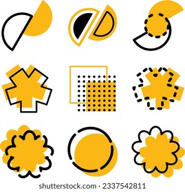 Conjunto de formas geométricas. Diseño de Memphis, elementos retro para web, vintage, publicidad, banner comercial, afiche, volante, cartel, venta. Colección de formas geométricas vectoriales de medio tono de moda.