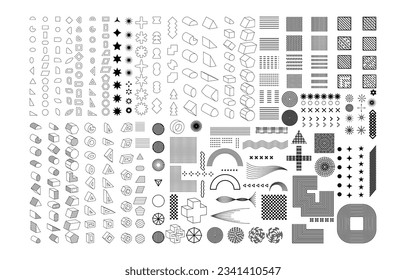 Set of geometric shapes. Memphis design, retro elements for web, vintage, advertisement, commercial banner, poster, leaflet, billboard, sale. Collection trendy halftone vector geometric shapes.