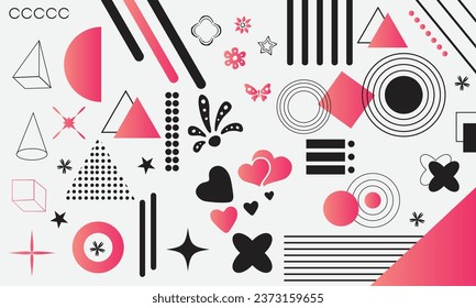 Satz geometrischer Formen. Memphis-Design, Retro-Elemente für Web, Vintage, Werbung, Werbebanner, Plakat, Broschüre, Plakatwand, Verkauf.  geometrische Vektorformen.