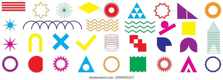 Satz von geometrischen Formen. Memphis Design Retro-Elemente. Kollektion trendige geometrische Halbtonformen.