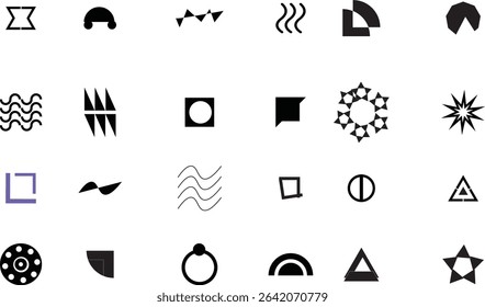 Set of geometric shapes. Memphis design, retro Smile brush hand drawn vector element set. Emoji fun face, heart, crown symbol
