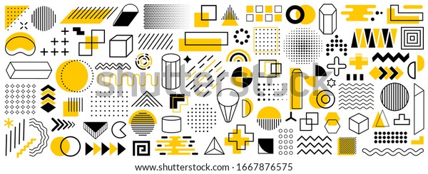 Set of geometric shapes. Memphis design retro\
elements. Collection trendy halftone geometric shapes. Retro funky\
graphic, 90s trends designs and vintage print element collection –\
stock vector