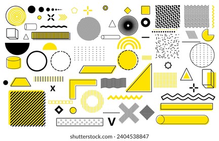 Satz geometrischer Formen. Memphis , Retro-Elemente für Werbung, Web, Vintage, Werbebanner, Plakate, Broschüren, Plakatwerbung, Verkauf und soziale Medien .  