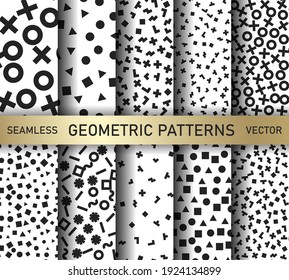 Set of geometric shapes monochrome patterns. Collection of black and white geometrical backgrounds for fabric, textile, wrapping, cover etc.