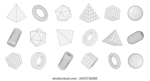 Set of geometric shapes on a white background. Square, Triangle, Circle .Linear geometric drawing. Vector illustration.