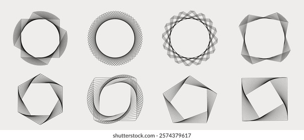 Set of geometric shapes, geometric patterns, geometric designs. Black and white geometric circles.
