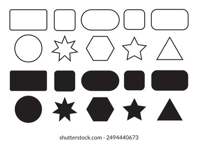 Satz von geometrischen Formen viereckige, quadratische, rechteckige Kreis-Icons Kollektion.