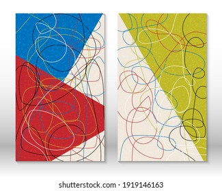 Set of geometric shapes. Scribble design modern abstract painting. Abstract hand drawn shapes. Watercolor effect design. Modern art print. Contemporary design with doodle elements.