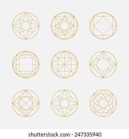 Set of geometric shapes, squares and circles, line design, vector