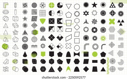 Set of geometric shapes template, Mega Collection of Memphis design elements. A trendy abstract design element and shapes with a dispersion effect.