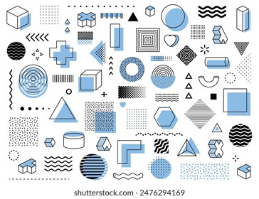 Set of geometric shapes and textures. Abstract background design. Objects for banner screensavers. Vector illustration
