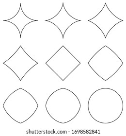 set geometric shapes, transition from star to circle and square, vector geometric shapes for design, different convexities and concavities